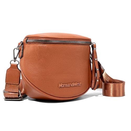 Montana West Kleine Umhängetasche für Damen, Bauchtaschen und Hüfttasche mit Gurt, M-braun, Umhängetasche von Montana West