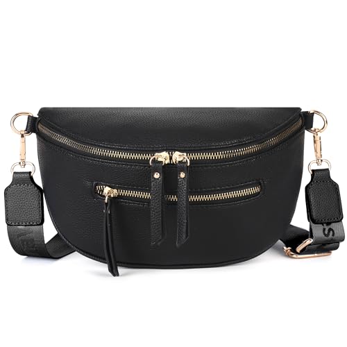 Montana West Umhängetasche für Damen, Designer-Schultertasche mit verstellbarem Riemen, Schwarz, Medium von Montana West