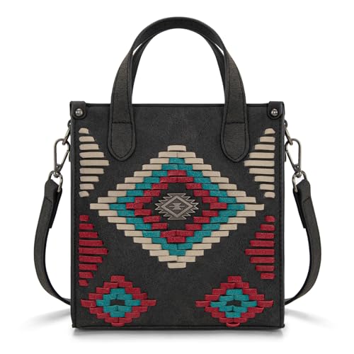 Montana West Western Damen-Umhängetasche, kleine Umhängetasche, Designer-Handtasche mit Tragegriff oben, Azteken-Schwarz, Small von Montana West