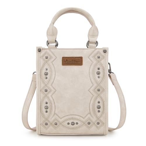 Montana West Western Damen-Umhängetasche, kleine Umhängetasche, Designer-Handtasche mit Tragegriff oben, Stickerei-Beige, Small von Montana West