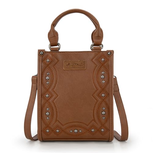 Montana West Western Damen-Umhängetasche, kleine Umhängetasche, Designer-Handtasche mit Tragegriff oben, Stickerei-Braun, Small von Montana West