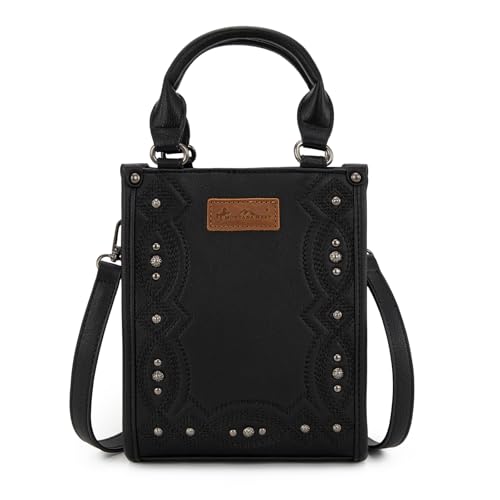 Montana West Western Damen-Umhängetasche, kleine Umhängetasche, Designer-Handtasche mit Tragegriff oben, Stickerei-Schwarz, Small von Montana West