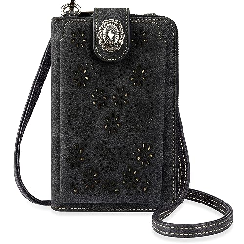 Montana West Western-Stil Kleine Crossbody Handy Geldbörsen für Frauen Handy Taschen Brieftasche mit Münzfach, Cutout Schwarz, Small von Montana West