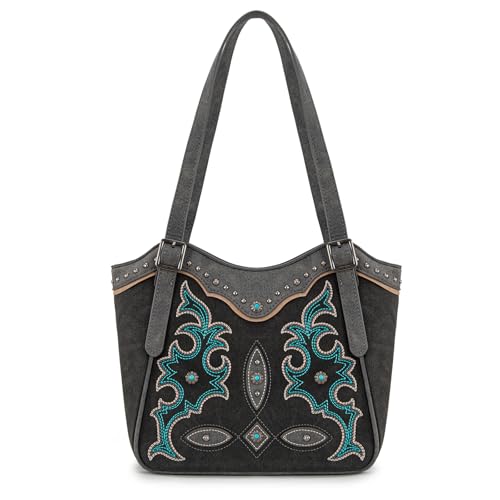 Montana West Western-Tragetasche für Damen, bestickt, Stiefel, Scroll-Umhängetasche, Schwarz, Medium von Montana West
