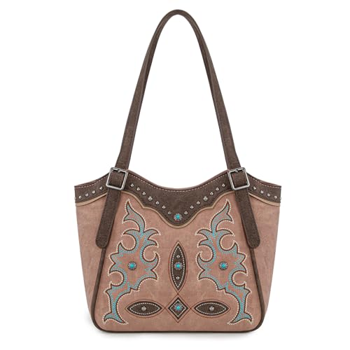 Montana West Western-Tragetasche für Damen, bestickt, Stiefel, Scroll-Umhängetasche, dunkelrosa, Medium von Montana West