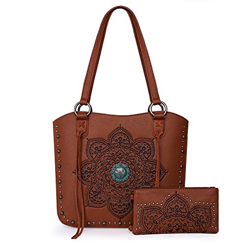 Montana West Western-Tragetasche für Damen, verdeckte Geldbörse mit Brieftasche, Set mit Mandala-Muster, A-braun mit Geldbörse von Montana West