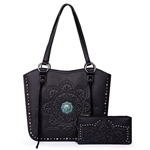 Montana West Western-Tragetasche für Damen, verdeckte Geldbörse mit Brieftasche, Set mit Mandala-Muster, A-schwarz mit Geldbörse von Montana West