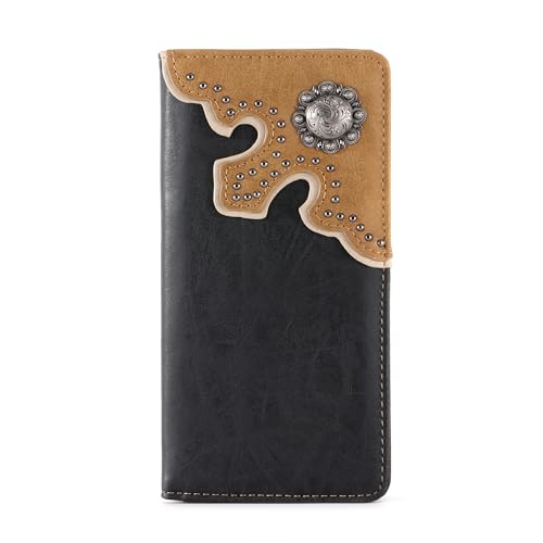 Montana West Western Wallet American Pride Hair-On Echtes Leder Lone Star Collection Geprägtes Blumenmuster Geldbörse für Herren, 606 Schwarz von Montana West