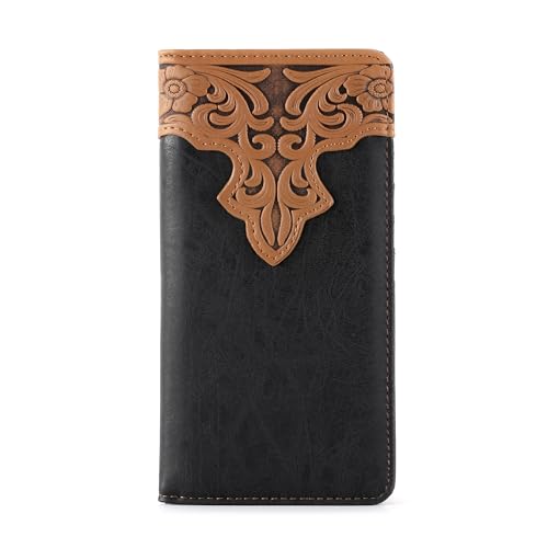 Montana West Western Wallet American Pride Geldbörse für Herren, echtes Leder, Lone Star Collection, geprägtes Blumenmuster, 607 Schwarz, Western von Montana West