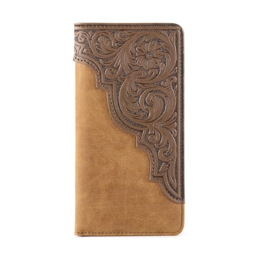 Montana West Western Wallet American Pride Hair-On Echtes Leder Lone Star Collection Geprägtes Blumenmuster Geldbörse für Herren, 611 Tan von Montana West