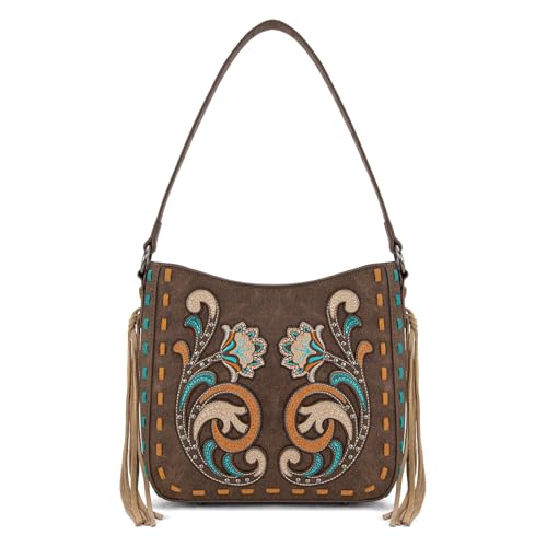 Montana West Western bestickte Umhängetasche für Damen, Vintage, Blumenmuster, Hobo-Handtasche, Kaffee von Montana West