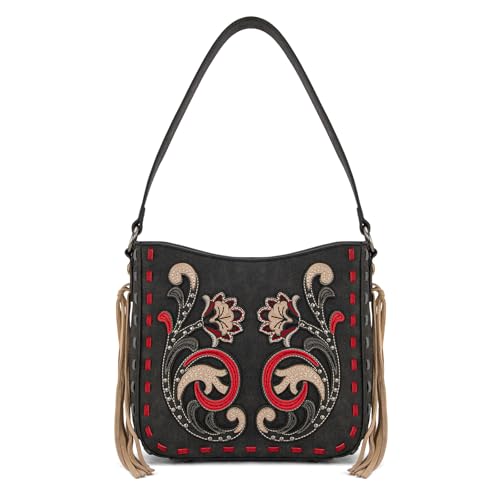 Montana West Western bestickte Umhängetasche für Damen, Vintage, Blumenmuster, Hobo-Handtasche, Schwarz von Montana West