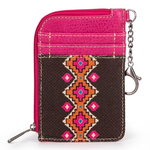 Montana West Wrangler Azteken-Kartenetui für Damen, Western-Kreditkartenetui mit Reißverschlussfach, Azteken-Hot Pink, Western von Montana West