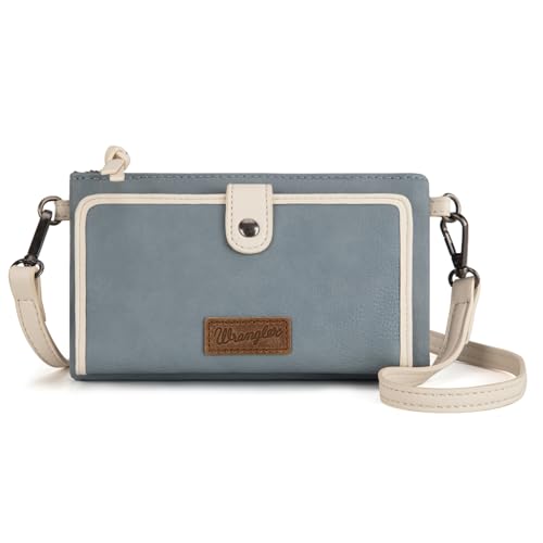 Montana West Wrangler Crossbody-Geldbörse für Damen, RFID-blockierend, Clutch, Handgelenktasche mit Kreditkartenfächern, Jeansblau von Montana West
