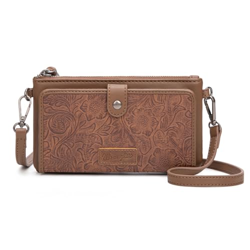 Montana West Wrangler Crossbody-Geldbörse für Damen, RFID-blockierend, Clutch, Handgelenktasche mit Kreditkartenfächern, Dunkelbraun von Montana West