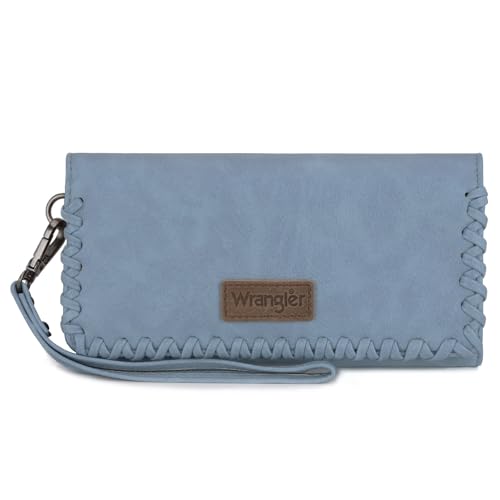 Montana West Wrangler Damen-Geldbörse, dreifach gefaltet, RFID-Handgelenk, Geldbörse für Damen, Clutch, Geldbörse mit Kartenhalter, Jeansblau, Minimalistisch von Montana West