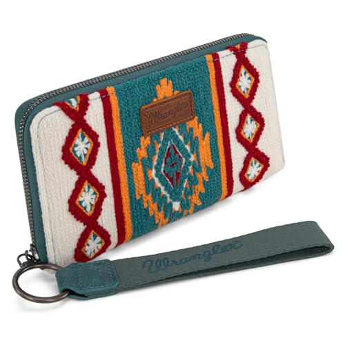 Montana West Wrangler Handgelenk-Geldbörse, Western-Azteken-Damengeldbörse, großes Fassungsvermögen, lange Geldbörse, RFID-Clutch-Geldbörse, Marineblau, Western von Montana West