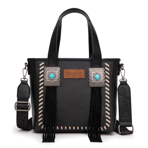 Montana West Wrangler Tooled Tragetasche für Damen, mit Fransen, Umhängetasche, Tragegriff oben, Damen-Schultertaschen, Schwarz, Medium von Montana West