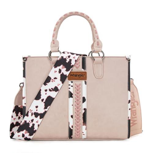 Montana West Wrangler Tragetasche für Damen, Western-Geldbörse, Boho-Stil, Griff oben, Handtasche, Kuh Lihgtpink, Einheitsgröße von Montana West