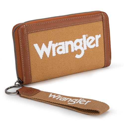 Montana West Wrangler Classic Logo Wristlet Wallets for Women Classic Retro Wallet Purse Bifold Oversized Logo Clutch Wristlet, Boho-Braun von Montana West
