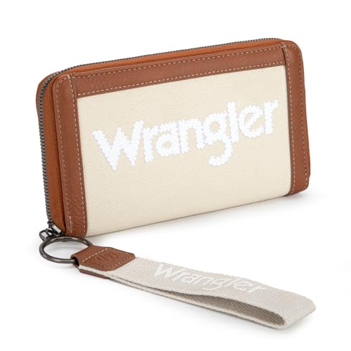 Montana West Wrangler Classic Logo Wristlet Wallets for Women Classic Retro Wallet Purse Bifold Oversized Logo Clutch Wristlet, Boho-Hellbraun von Montana West