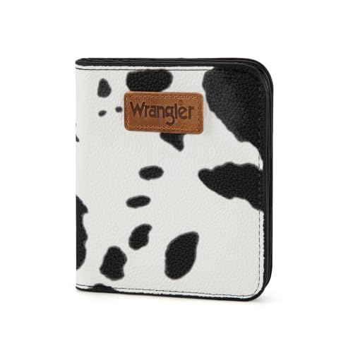 Montana West X Wrangler Geldbörse Damen klein mit RFID-Innenfutter und einer Münzbörse, Cow Black, Small, Minimalistisch Montana West X Wrangler Geldbörse Damen klein mit RFID-Innenfutter und einer Münzbörse, Cow Black, Small, Minimalistisch von Montana West