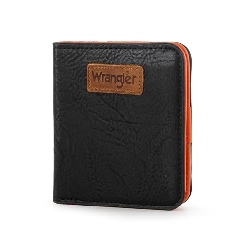 Montana West X Wrangler Geldbörse Damen klein mit RFID-Innenfutter und einer Münzbörse, Schwarz, Small, Minimalistisch von Montana West