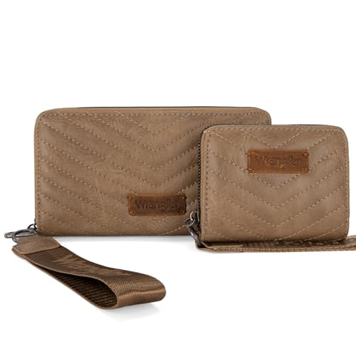 Montana West X Wrangler Geldbörsen-Set für Damen, Doppelreißverschluss, großes Fassungsvermögen, RFID-blockierend, Geschenke, Geburtstag, Jahrestag, Khaki, Large & Small, Casual von Montana West
