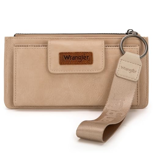 Montana West X Wrangler Handgelenk-Geldbörsen für Damen mit Ausweisfenster und Münzgeldbörse, Hellbraun, Large, Classic Montana West X Wrangler Handgelenk-Geldbörsen für Damen mit Ausweisfenster und Münzgeldbörse, Hellbraun, Large, Classic von Montana West