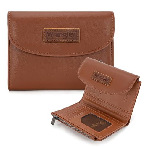 Montana West X Wrangler Kleine Geldbörsen für Damen, dreifach faltbar, RFID-blockierend, große Kapazität, Clutch-Geldbörsen mit Münzgeldbörsen, Braun von Montana West