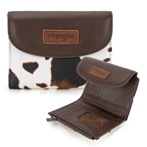 Montana West X Wrangler Kleine Geldbörsen für Damen, dreifach faltbar, RFID-blockierend, große Kapazität, Clutch-Geldbörsen mit Münzgeldbörsen, Kuhbraun von Montana West