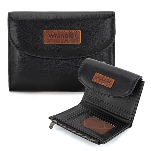 Montana West X Wrangler Kleine Geldbörsen für Damen, dreifach faltbar, RFID-blockierend, große Kapazität, Clutch-Geldbörsen mit Münzgeldbörsen, Schwarz von Montana West