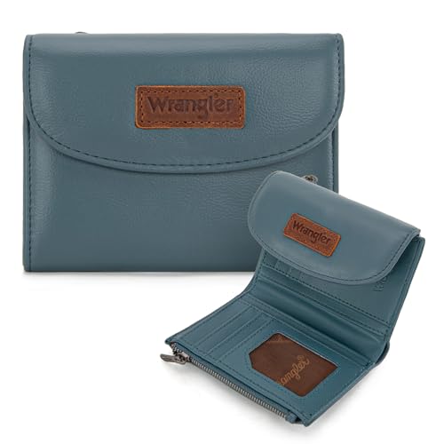 Montana West X Wrangler Kleine Geldbörsen für Damen, dreifach faltbar, RFID-blockierend, große Kapazität, Clutch-Geldbörsen mit Münzgeldbörsen, jeans blue von Montana West