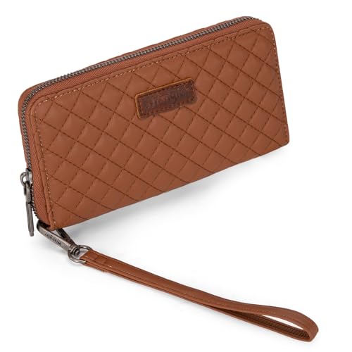 Montana West X Wrangler große gesteppte Geldbörse für Damen mit abnehmbarem Armband und RFID-Futter, Braun, Large, Retro Montana West X Wrangler große gesteppte Geldbörse für Damen mit abnehmbarem Armband und RFID-Futter, Braun, Large, Retro von Montana West
