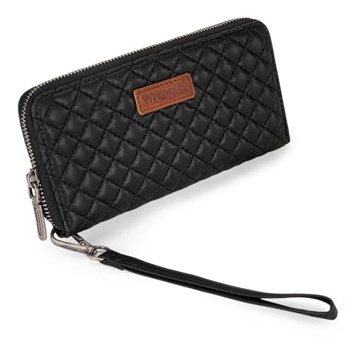 Montana West X Wrangler große gesteppte Geldbörse für Damen mit abnehmbarem Armband und RFID-Futter, Schwarz, Large, Retro Montana West X Wrangler große gesteppte Geldbörse für Damen mit abnehmbarem Armband und RFID-Futter, Schwarz, Large, Retro von Montana West