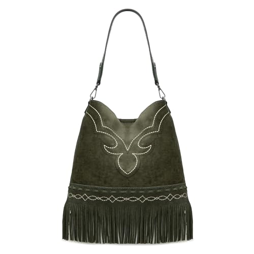 Montana West ern Fringe Hobo Taschen für Damen, weiche Designer-Schultertasche mit Tragegriff oben, Grün von Montana West