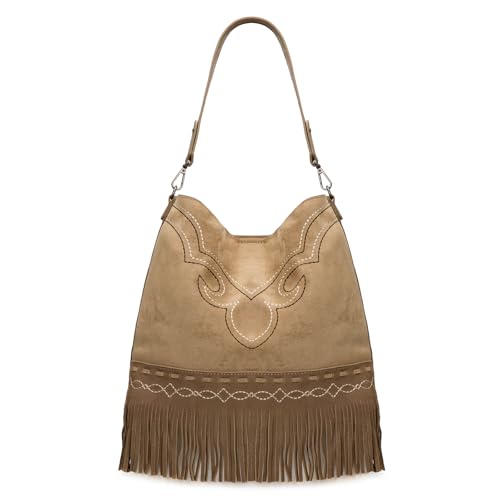 Montana West ern Fringe Hobo Taschen für Damen, weiche Designer-Schultertasche mit Tragegriff oben, Khaki von Montana West
