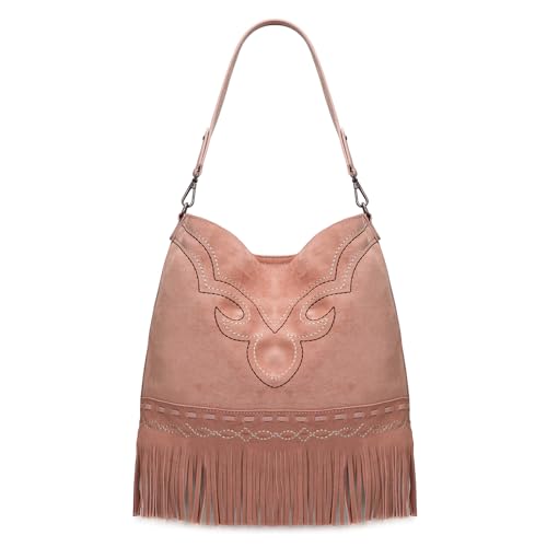 Montana West ern Fringe Hobo Taschen für Damen, weiche Designer-Schultertasche mit Tragegriff oben, dunkelrosa von Montana West