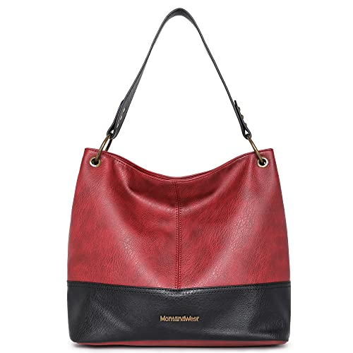 Montana West modische Tragetasche mit Reißverschluss, große Ledergeldbörsen und Handtaschen für Damen, Top-Griff, Schultertasche, Hobo-Taschen, rot, Large von Montana West