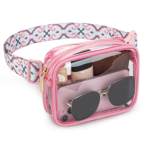 MONTANA WEST Transparente Gürteltasche für Damen und Herren, Stadion-zugelassen, transparent, mit verstellbarem Riemen, Transparentes Pink, Hobo von Montana West