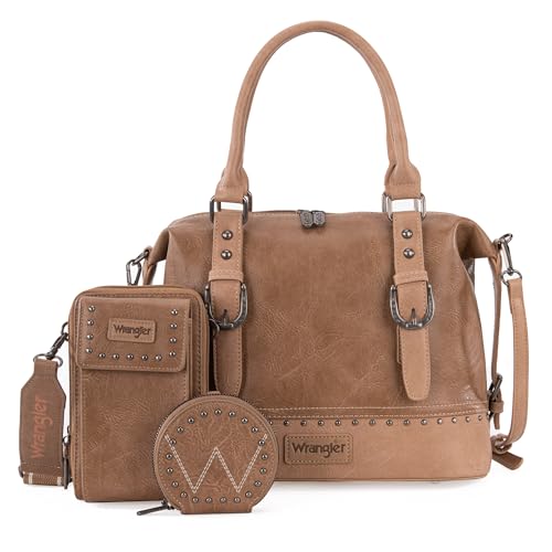 Wrangler 3-teiliges Arztbeutel-Set für Damen, Top-Griff, Umhängetasche, Handy-Geldbörse, Handtaschen, Hobo-Taschen, Auffälliges Khaki, Einheitsgröße von Montana West