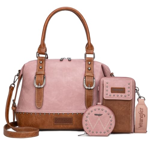 Wrangler Arzttaschen-Set für Damen, Top-Griff, Umhängetasche mit Handy-Handtasche und Münzbörse, 3-teilig, Pink von Montana West