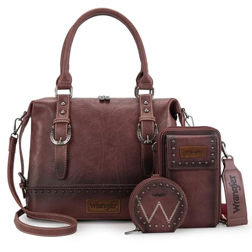 Wrangler Arzttaschen-Set für Damen, Tragegriff oben, Handy, Geldbörse, Handtaschen, Hobo-Taschen, 3-teilig, Jet Wine Dark Red von Montana West