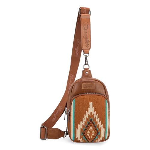 Wrangler Aztec Sling Bag für Damen, Western-Strick-Crossbody-Tasche und Brusttasche mit verstellbarem Riemen, Aztekenbraun, 6*3*9 von Montana West