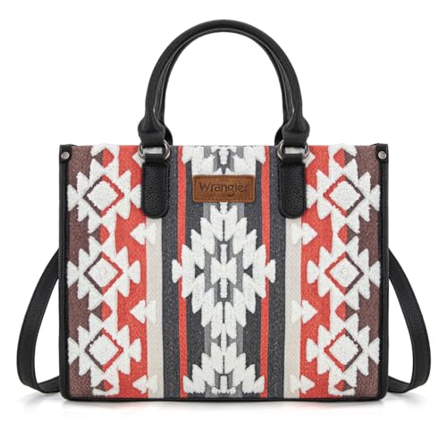 Wrangler Chenille-Tragetasche für Damen, Western-Umhängetasche, Aztekenmuster, Tragegriff oben, Schwarz, Large von Montana West