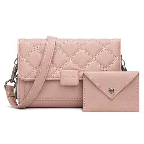 Wrangler Crossbody-Geldbörse für Damen, RFID-blockierende Geldbörse mit Crossbody-Gurt, Helles Pink von Montana West