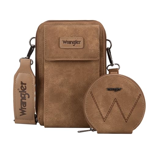 Wrangler Crossbody-Handytaschen für Damen, Geldbörsen mit Kreditkartenfächern, Camel Trail, Medium von Montana West