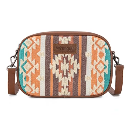 Wrangler Crossbody-Tasche für Damen, Sherpa-Aztekenmuster, Segeltuch, Crossover-Geldbörse, Braun von Montana West