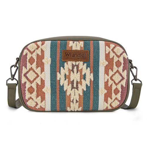 Wrangler Crossbody-Tasche für Damen, Sherpa-Aztekenmuster, Segeltuch, Crossover-Geldbörse, Grün von Montana West