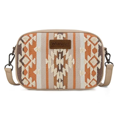 Wrangler Crossbody-Tasche für Damen, Sherpa-Aztekenmuster, Segeltuch, Crossover-Geldbörse, Hellbraun von Montana West